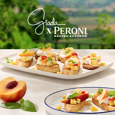 Peroni x Giada Peach, Corn and Burrata Bruschetta Image